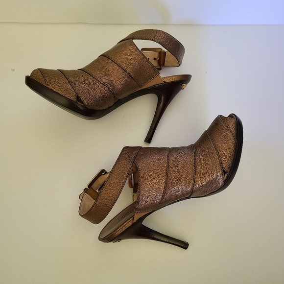 Michael Kors gold leather strappy heels peep-toe sandals - Picture 3 of 6